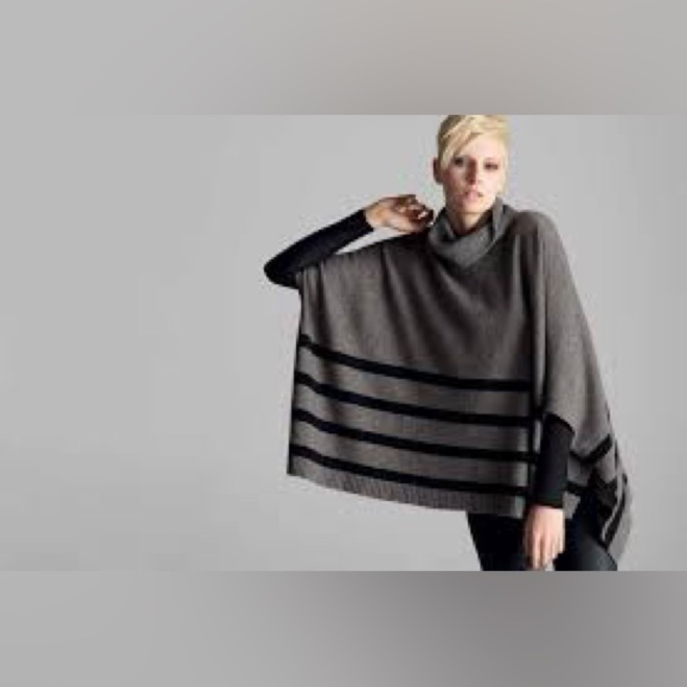 Eileen Fisher Striped Turtleneck Poncho Sweater